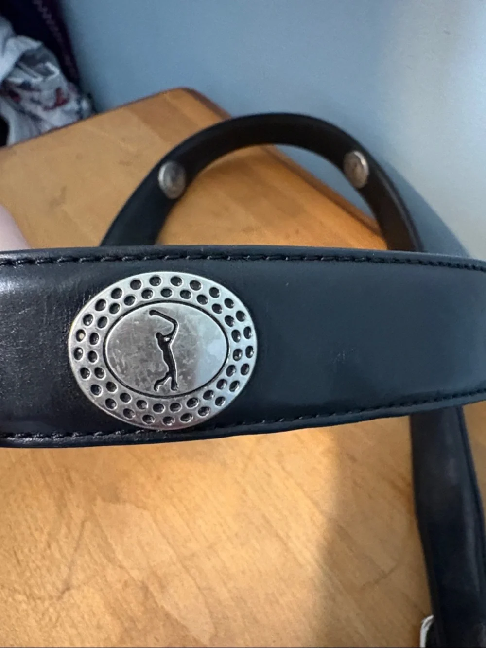 PGA Tour size 38 Black Leather Belt with Silver Tone Buckle and Medallions Golf